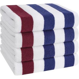 American Soft Linen Cabana Striped Beach Towels, 30×60 inch 4 Piece Oversize Pool Towels, Quick Drying Sand Free Swim Towels, Moss Green(Navy Blue-bordeaux)