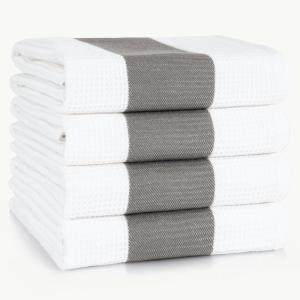 American Soft Linen Dish Towels, 100% Cotton Dish Cloths for Kitchen, 4 Packed Soft Absorbent Quick Dry Kitchen Towels, Beige(Gray)