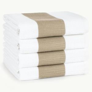 American Soft Linen Dish Towels, 100% Cotton Dish Cloths for Kitchen, 4 Packed Soft Absorbent Quick Dry Kitchen Towels, Red(Beige)