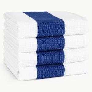 American Soft Linen Dish Towels, 100% Cotton Dish Cloths for Kitchen, 4 Packed Soft Absorbent Quick Dry Kitchen Towels, Red(Navy Blue)