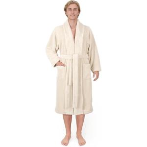 American Soft Linen Luxury Men’s Fleece Bathrobe Soft Warm Lightweight Plush Robe for Men Cozy Absorbent Spa Hotel Quality(Beige)