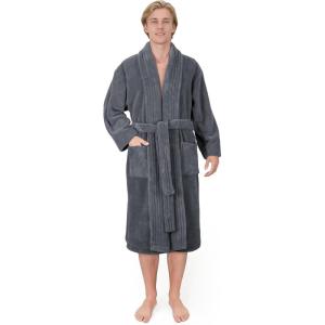 American Soft Linen Luxury Men’s Fleece Bathrobe Soft Warm Lightweight Plush Robe for Men Cozy Absorbent Spa Hotel Quality(Dark Gray)