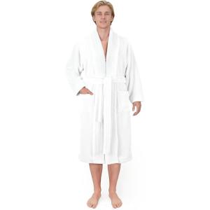 American Soft Linen Luxury Men’s Fleece Bathrobe Soft Warm Lightweight Plush Robe for Men Cozy Absorbent Spa Hotel Quality(White)