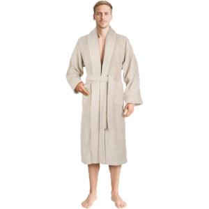 American Soft Linen Men’s 100% Cotton Terry Bathrobe – Soft, Absorbent, Quick Dry Turkish Robe for Men(Beige)
