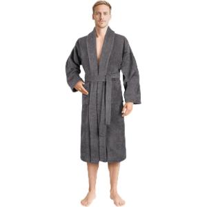 American Soft Linen Men’s 100% Cotton Terry Bathrobe – Soft, Absorbent, Quick Dry Turkish Robe for Men(Dark Gray)