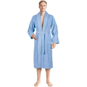American Soft Linen Men’s 100% Cotton Terry Bathrobe – Soft, Absorbent, Quick Dry Turkish Robe for Men(Light Blue)