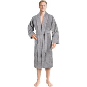 American Soft Linen Men’s 100% Cotton Terry Bathrobe – Soft, Absorbent, Quick Dry Turkish Robe for Men(Light Grey)