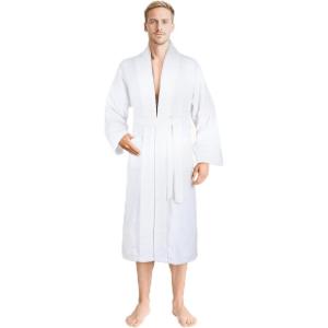 American Soft Linen Men’s 100% Cotton Terry Bathrobe – Soft, Absorbent, Quick Dry Turkish Robe for Men(White)