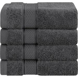 American Soft Linen Salem Turkish Bath Towel Set, 100% Cotton 600 GSM 6 Piece Towels for Bathroom, 2 Bath Towels 2 Hand Towels 2 Washcloths, White(Dark Gray)