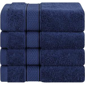 American Soft Linen Salem Turkish Bath Towel Set, 100% Cotton 600 GSM 6 Piece Towels for Bathroom, 2 Bath Towels 2 Hand Towels 2 Washcloths, White(Navy Blue)