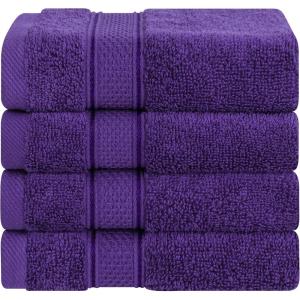 American Soft Linen Salem Turkish Bath Towel Set, 100% Cotton 600 GSM 6 Piece Towels for Bathroom, 2 Bath Towels 2 Hand Towels 2 Washcloths, White(Rich Purple)