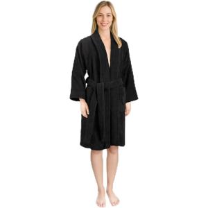 American Soft Linen Women’s 100% Cotton Terry Bathrobe – Soft, Absorbent, Quick Dry Turkish Robes for Women Quality Housecoat(Black)