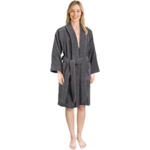 American Soft Linen Women’s 100% Cotton Terry Bathrobe – Soft, Absorbent, Quick Dry Turkish Robes for Women Quality Housecoat(Dark Gray)