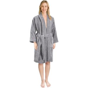American Soft Linen Women’s 100% Cotton Terry Bathrobe – Soft, Absorbent, Quick Dry Turkish Robes for Women Quality Housecoat(Light Grey)