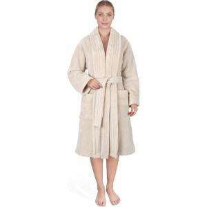 American Soft Linen Women’s Fleece Bathrobe Luxury Soft, Plush Robe for Women Cozy Spa Quality Adult Bathroom Lounge Robe(Beige)