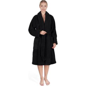 American Soft Linen Women’s Fleece Bathrobe Luxury Soft, Plush Robe for Women Cozy Spa Quality Adult Bathroom Lounge Robe(Black)