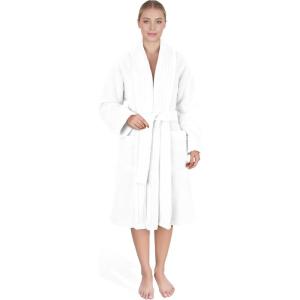 American Soft Linen Women’s Fleece Bathrobe Luxury Soft, Plush Robe for Women Cozy Spa Quality Adult Bathroom Lounge Robe(White)