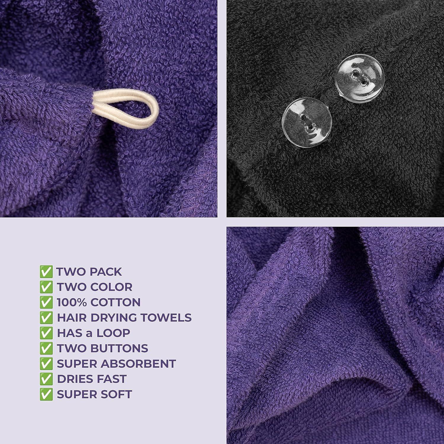 imageAmerican Soft Linen 100 Cotton Hair Towels for Women Head Towel Cap Cotton Hair Turban Towel Wrap for Long Curly Anti Frizz Hair Soft and Absorbent Cotton Hair Towels 2 Pack Navy BluePurple Black