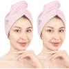 American Soft Linen 100% Cotton Hair Towels for Women, Head Towel Cap, Cotton Hair Turban Towel Wrap for Hair, Soft and Absorbent Cotton Hair Towels 2 Pack, White-Light Gray(Pink)