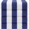 American Soft Linen Cabana Striped Beach Towels, 30×60 inch 4 Piece Oversize Pool Towels, Quick Drying Sand Free Swim Towels, Mint Green(Navy Blue)