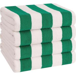 American Soft Linen Cabana Striped Beach Towels, 30×60 inch 4 Piece Oversize Pool Towels, Quick Drying Sand Free Swim Towels, Mint Green(Green)