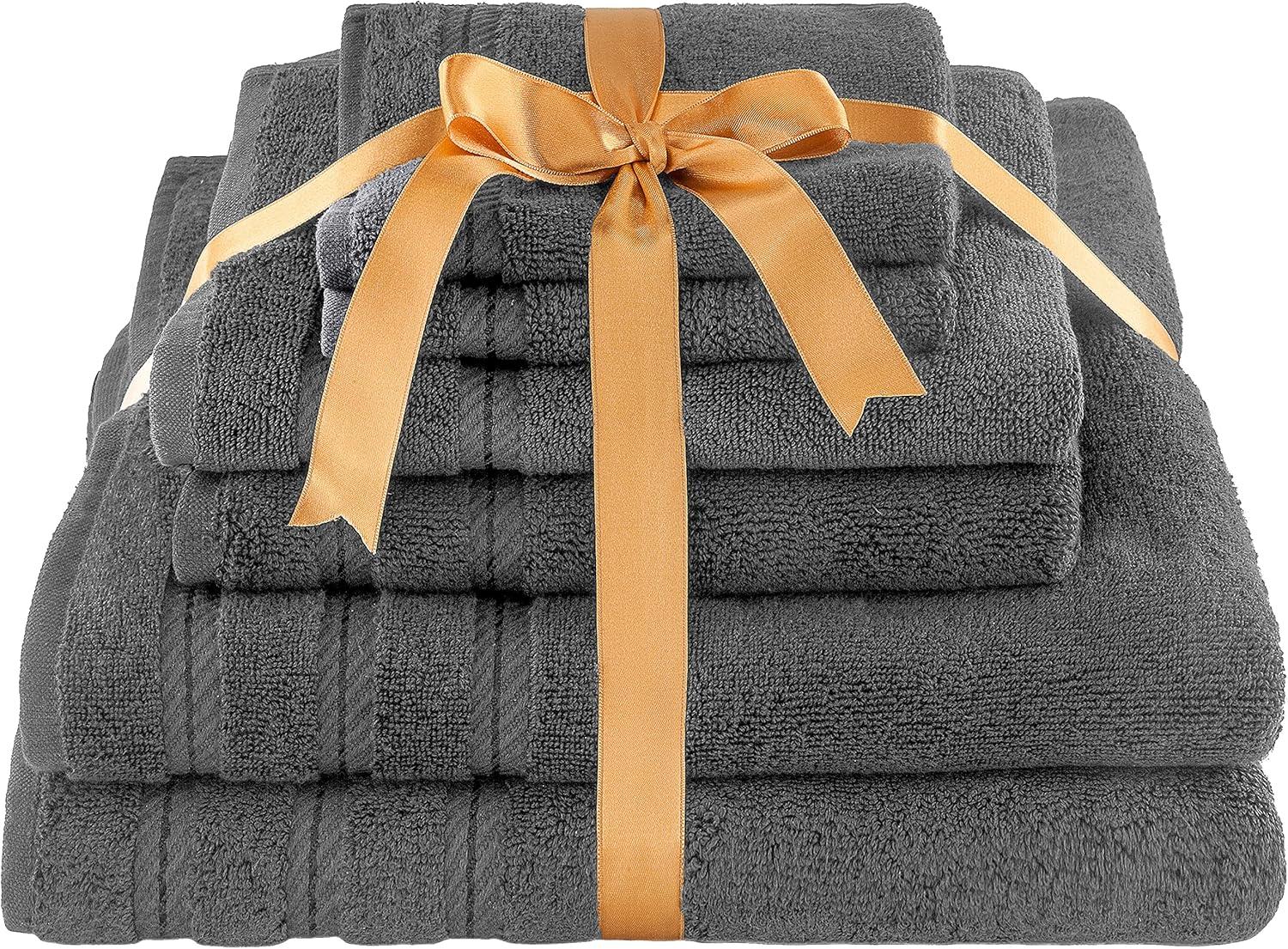 imageAmerican Soft Linen 100 Carde Cotton 6 Piece Towel Set 590 GSM Heavy Weight Soft Absorbent Turkish Towels for Bathroom Smoke GreySmoke Gray