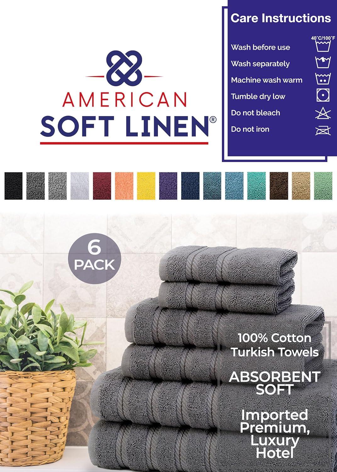 imageAmerican Soft Linen 100 Carde Cotton 6 Piece Towel Set 590 GSM Heavy Weight Soft Absorbent Turkish Towels for Bathroom Smoke GreySmoke Gray