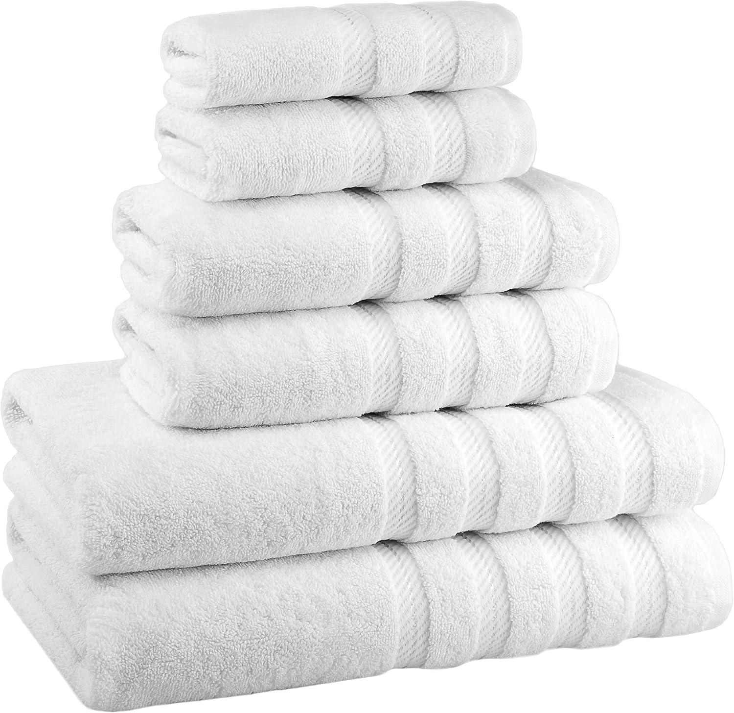 imageAmerican Soft Linen 100 Carde Cotton 6 Piece Towel Set 590 GSM Heavy Weight Soft Absorbent Turkish Towels for Bathroom Smoke GreySnow White
