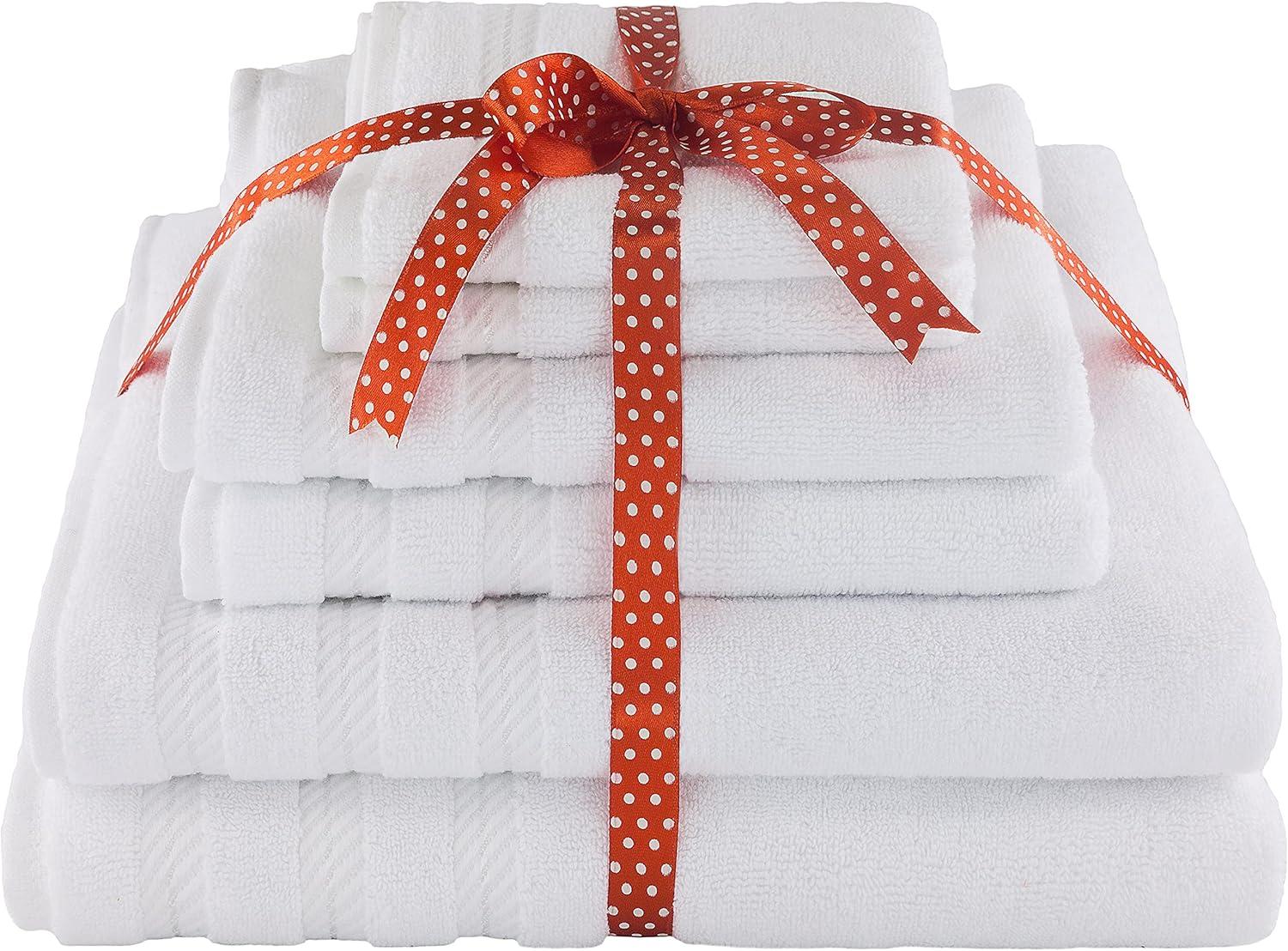 imageAmerican Soft Linen 100 Carde Cotton 6 Piece Towel Set 590 GSM Heavy Weight Soft Absorbent Turkish Towels for Bathroom Smoke GreySnow White