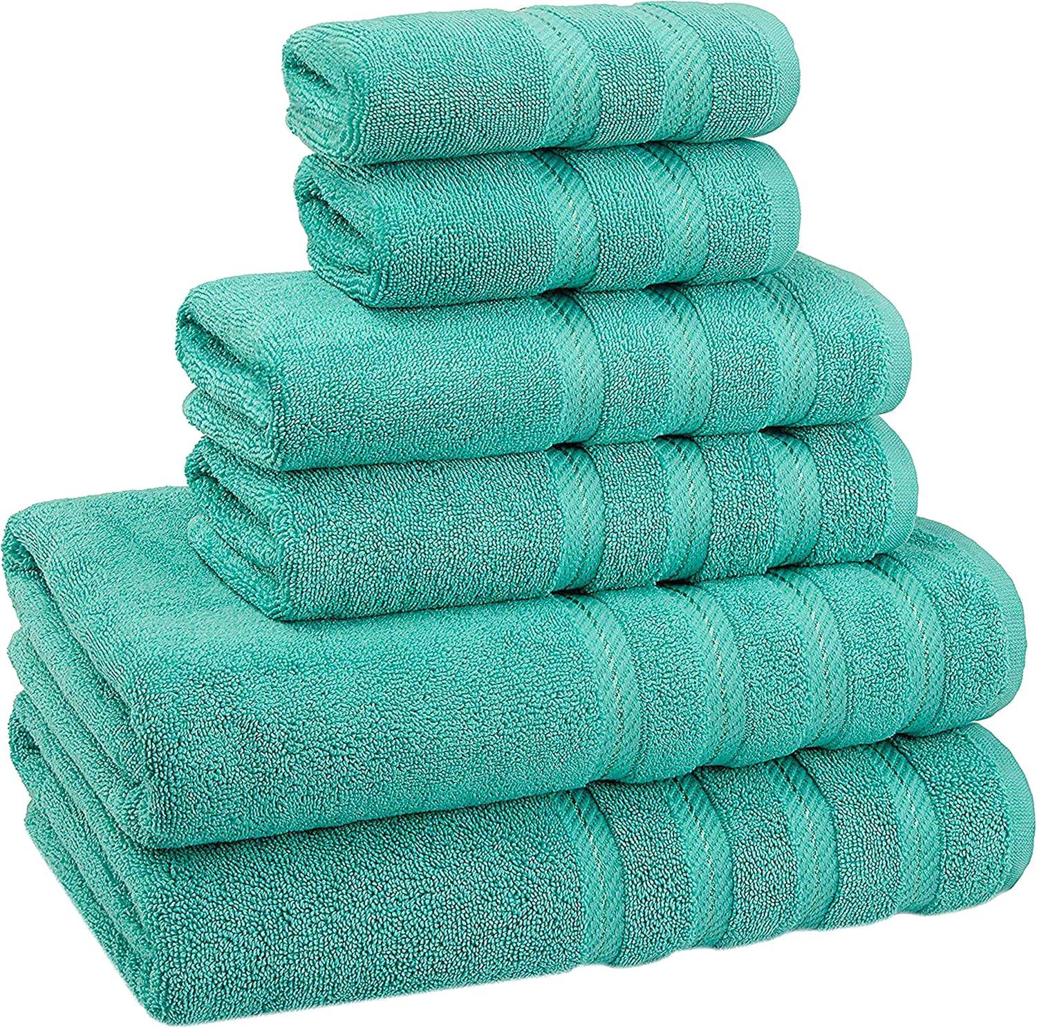 imageAmerican Soft Linen 100 Carde Cotton 6 Piece Towel Set 590 GSM Heavy Weight Soft Absorbent Turkish Towels for Bathroom Smoke GreyTurquoise
