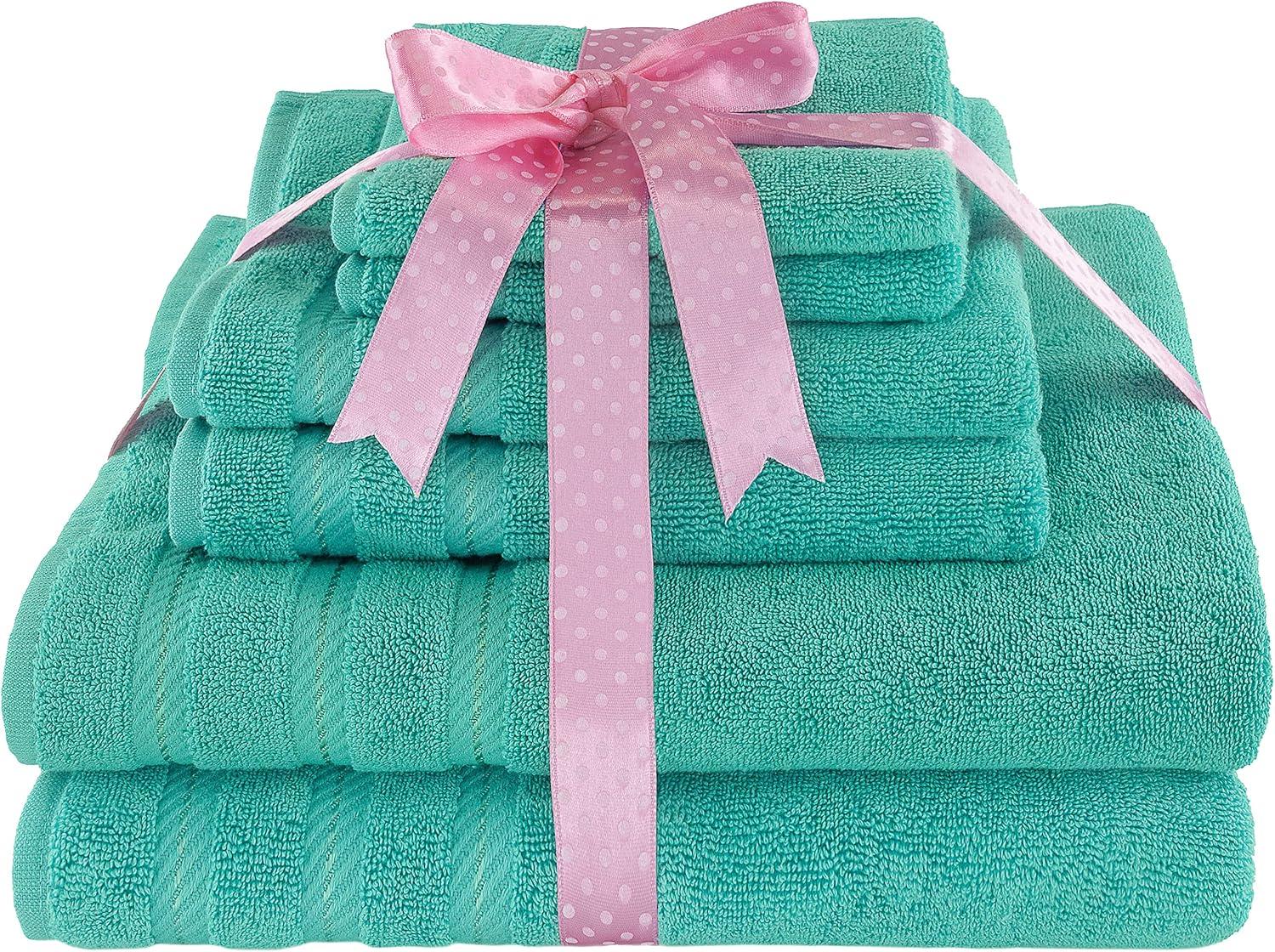 imageAmerican Soft Linen 100 Carde Cotton 6 Piece Towel Set 590 GSM Heavy Weight Soft Absorbent Turkish Towels for Bathroom Smoke GreyTurquoise
