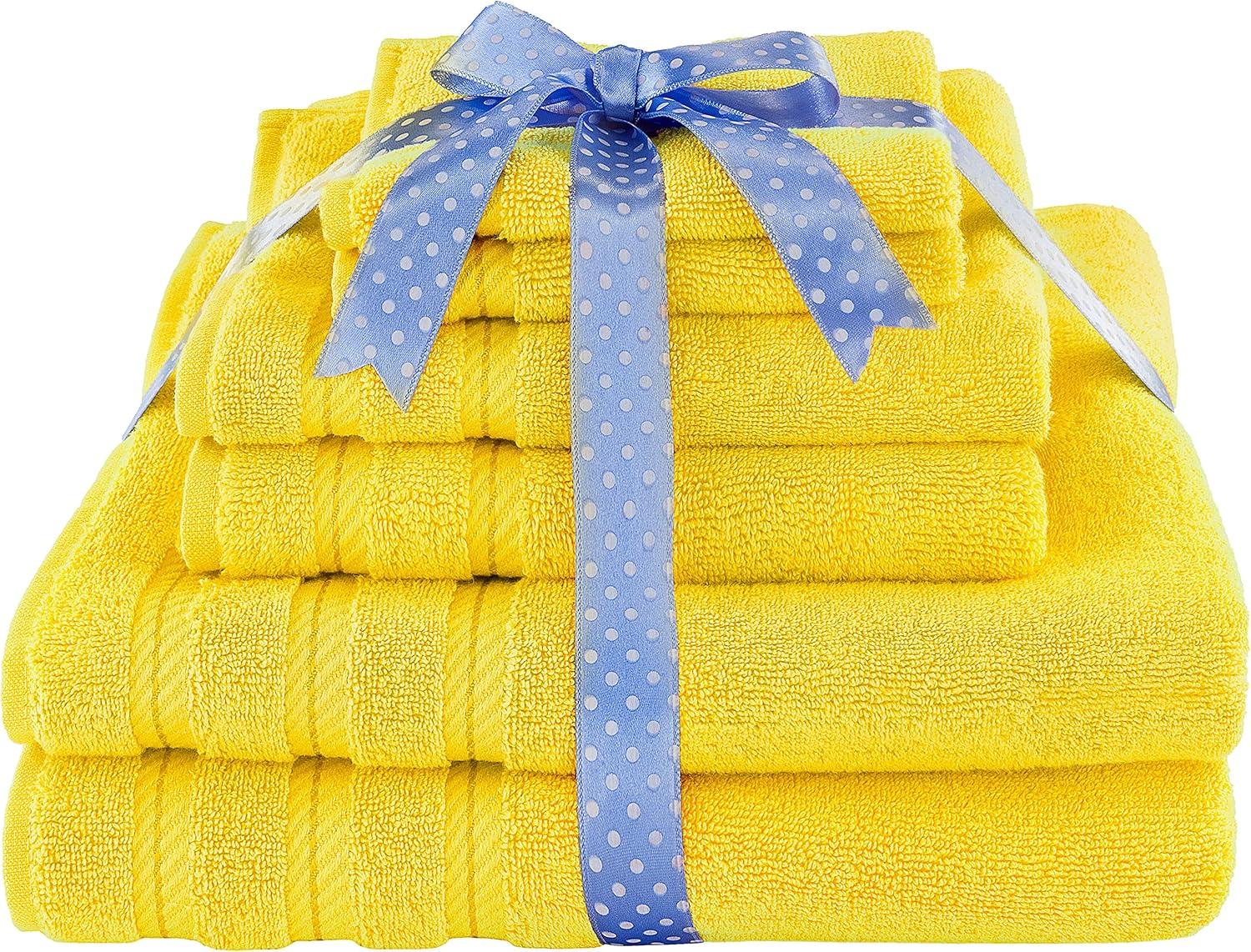 imageAmerican Soft Linen 100 Carde Cotton 6 Piece Towel Set 590 GSM Heavy Weight Soft Absorbent Turkish Towels for Bathroom Smoke GreyYellow