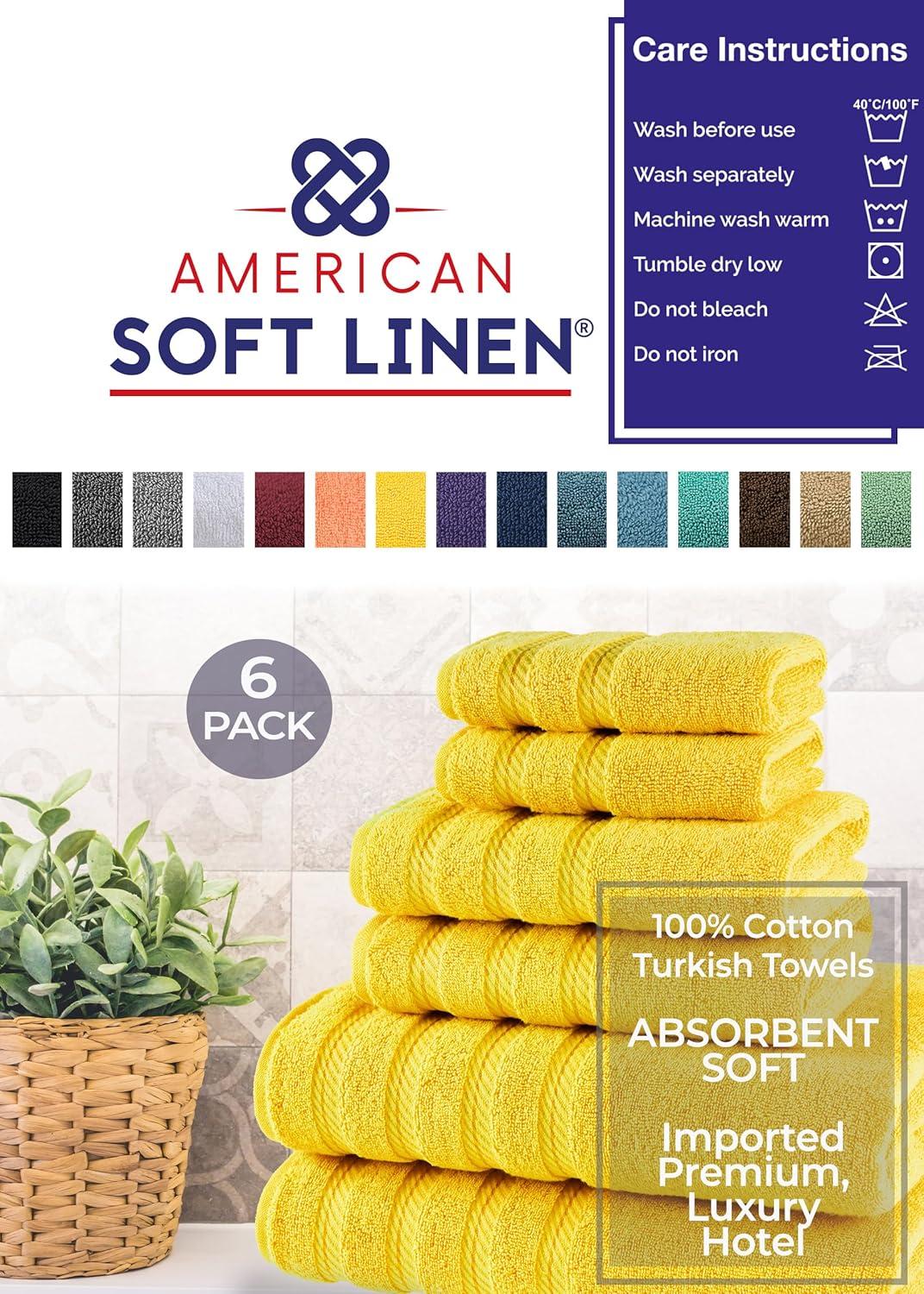 imageAmerican Soft Linen 100 Carde Cotton 6 Piece Towel Set 590 GSM Heavy Weight Soft Absorbent Turkish Towels for Bathroom Smoke GreyYellow