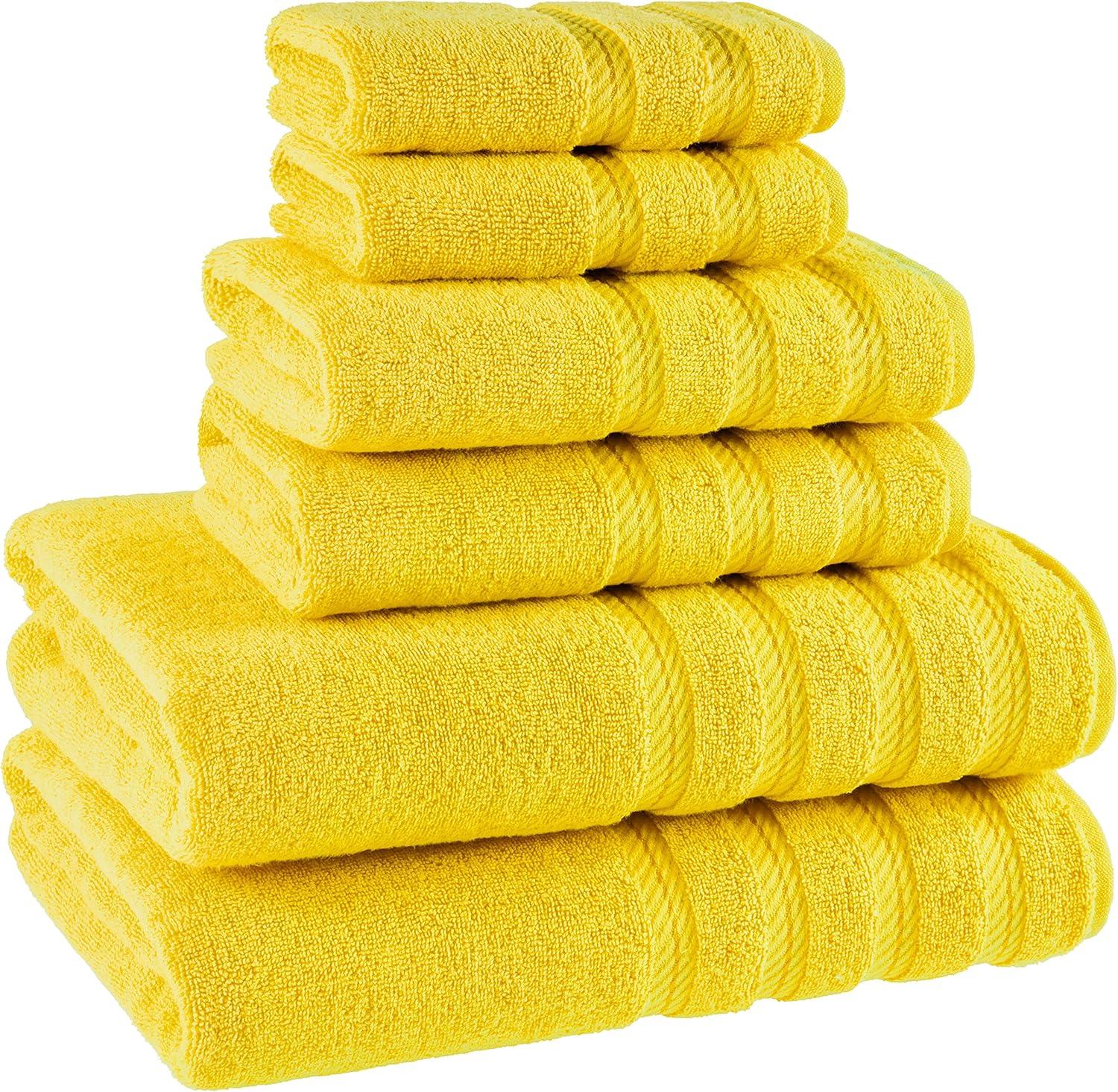 imageAmerican Soft Linen 100 Carde Cotton 6 Piece Towel Set 590 GSM Heavy Weight Soft Absorbent Turkish Towels for Bathroom Smoke GreyYellow