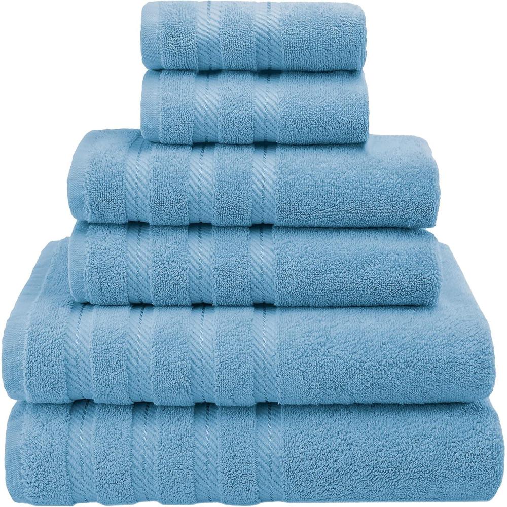 imageAmerican Soft Linen 100 Carde Cotton 6 Piece Towel Set 590 GSM Heavy Weight Soft Absorbent Turkish Towels for Bathroom Smoke GreyBaby Blue