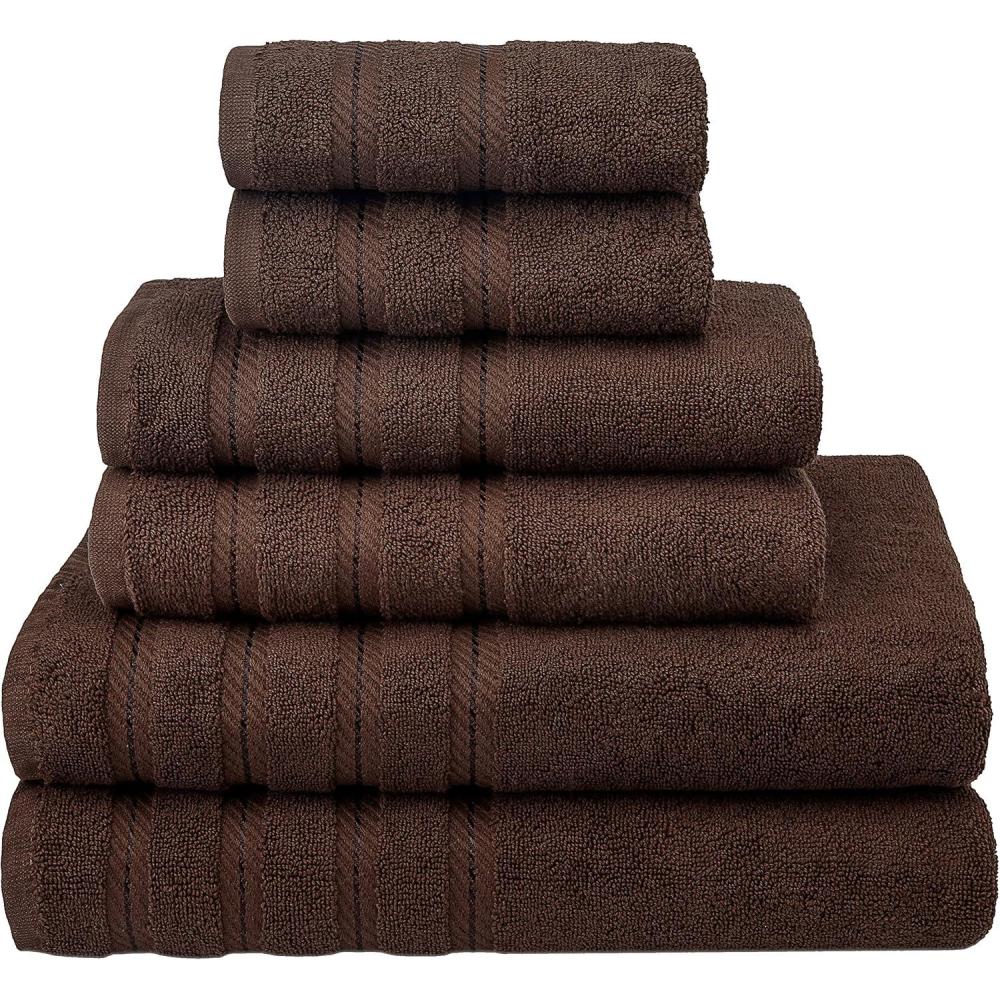 imageAmerican Soft Linen 100 Carde Cotton 6 Piece Towel Set 590 GSM Heavy Weight Soft Absorbent Turkish Towels for Bathroom Smoke GreyChocolate Brown