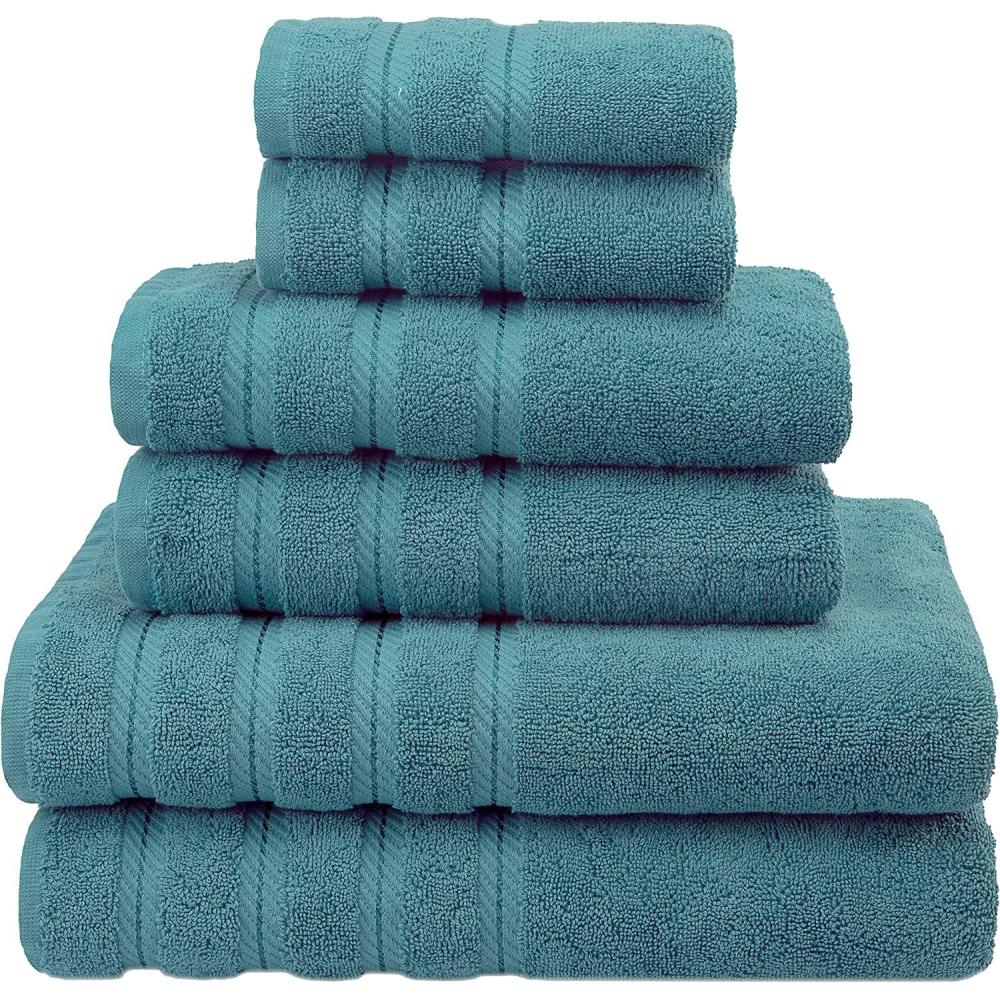 imageAmerican Soft Linen 100 Carde Cotton 6 Piece Towel Set 590 GSM Heavy Weight Soft Absorbent Turkish Towels for Bathroom Smoke GreyColonial Blue
