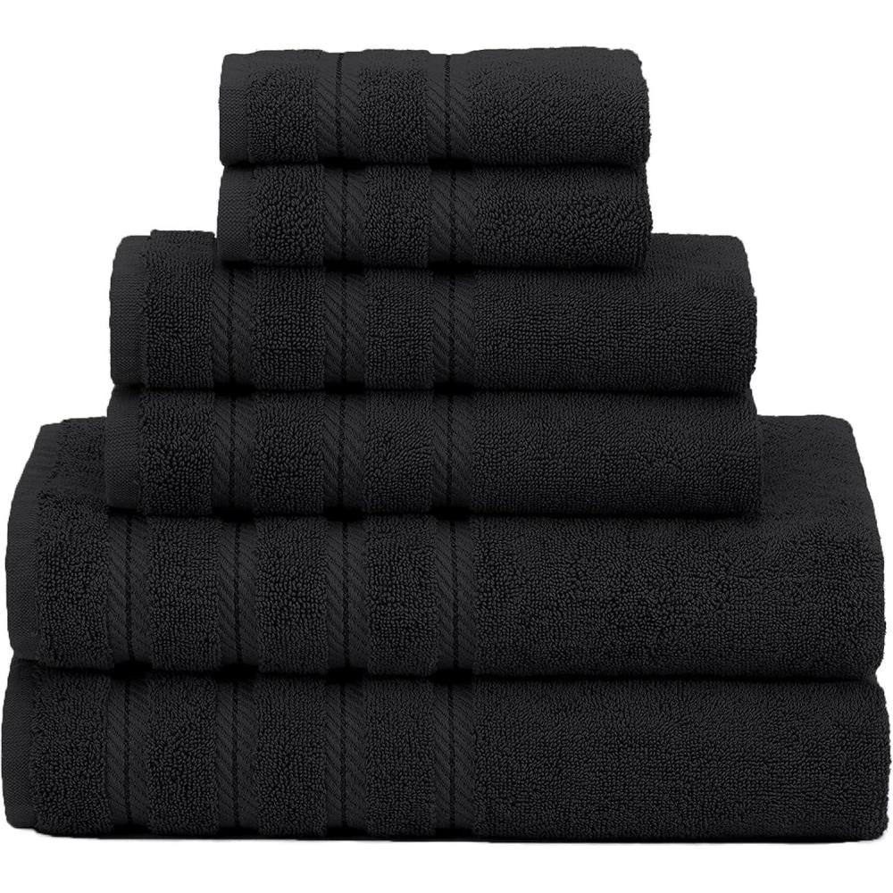 imageAmerican Soft Linen 100 Carde Cotton 6 Piece Towel Set 590 GSM Heavy Weight Soft Absorbent Turkish Towels for Bathroom Smoke GreyJet Black