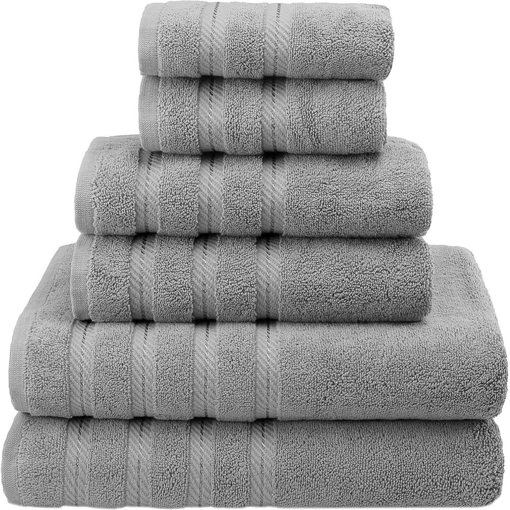imageAmerican Soft Linen 100 Carde Cotton 6 Piece Towel Set 590 GSM Heavy Weight Soft Absorbent Turkish Towels for Bathroom Smoke GreyLight Grey