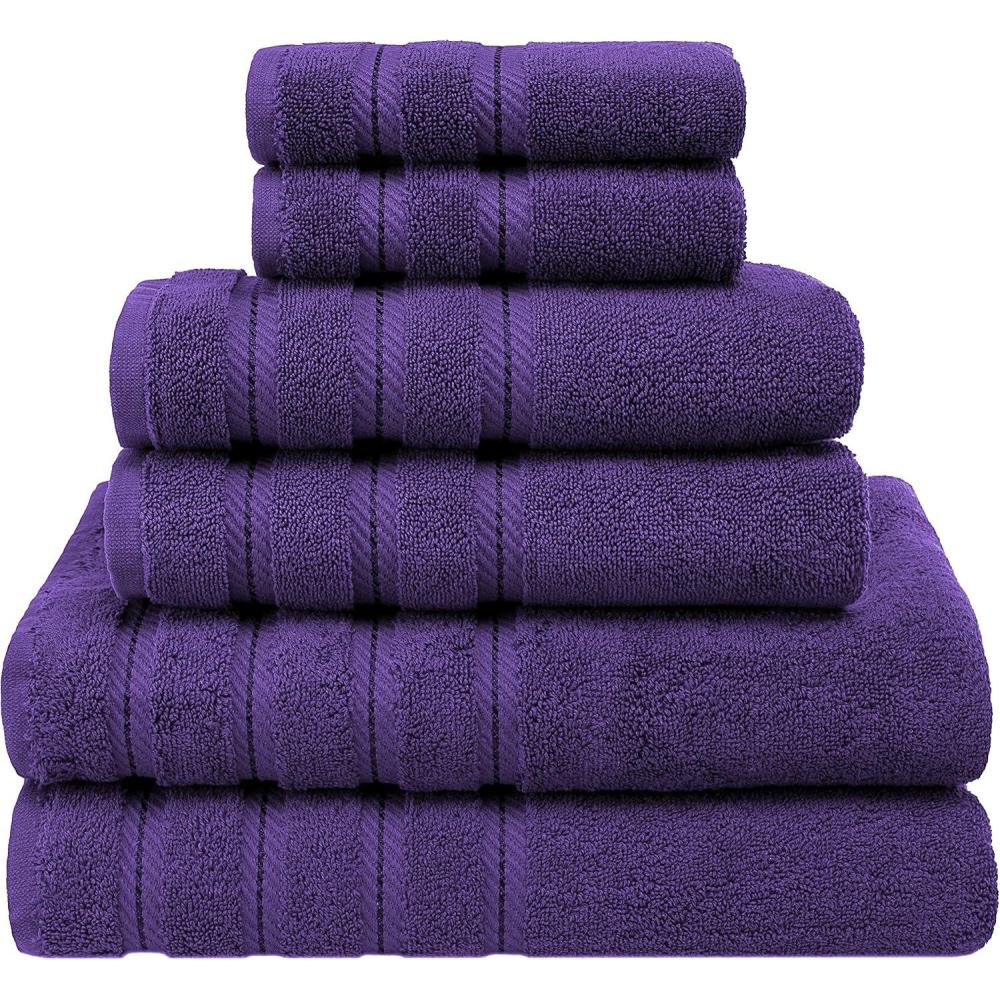 imageAmerican Soft Linen 100 Carde Cotton 6 Piece Towel Set 590 GSM Heavy Weight Soft Absorbent Turkish Towels for Bathroom Smoke GreyRich Purple