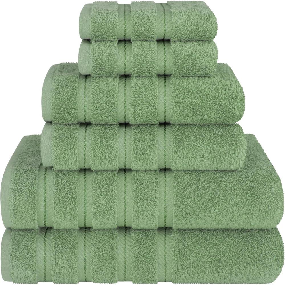 imageAmerican Soft Linen 100 Carde Cotton 6 Piece Towel Set 590 GSM Heavy Weight Soft Absorbent Turkish Towels for Bathroom Smoke GreySage
