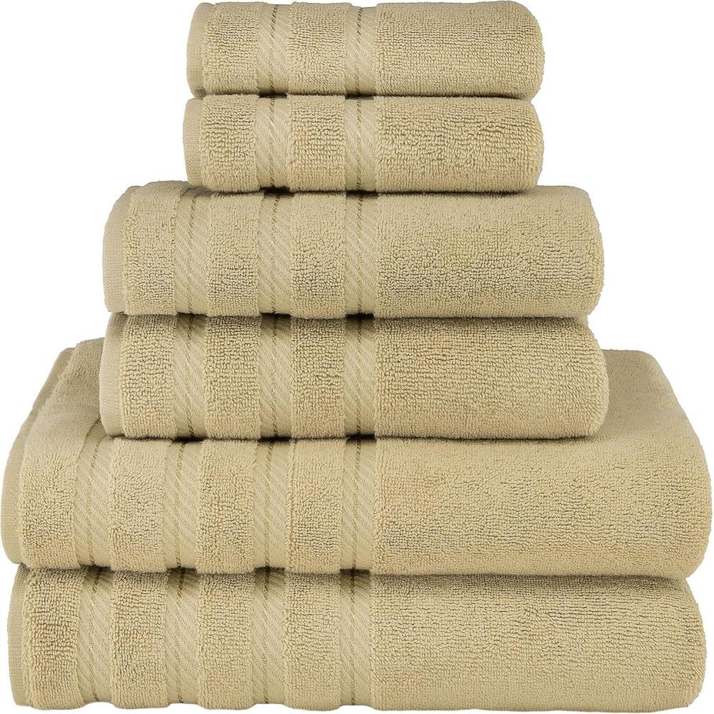 imageAmerican Soft Linen 100 Carde Cotton 6 Piece Towel Set 590 GSM Heavy Weight Soft Absorbent Turkish Towels for Bathroom Smoke GreySand Taupe