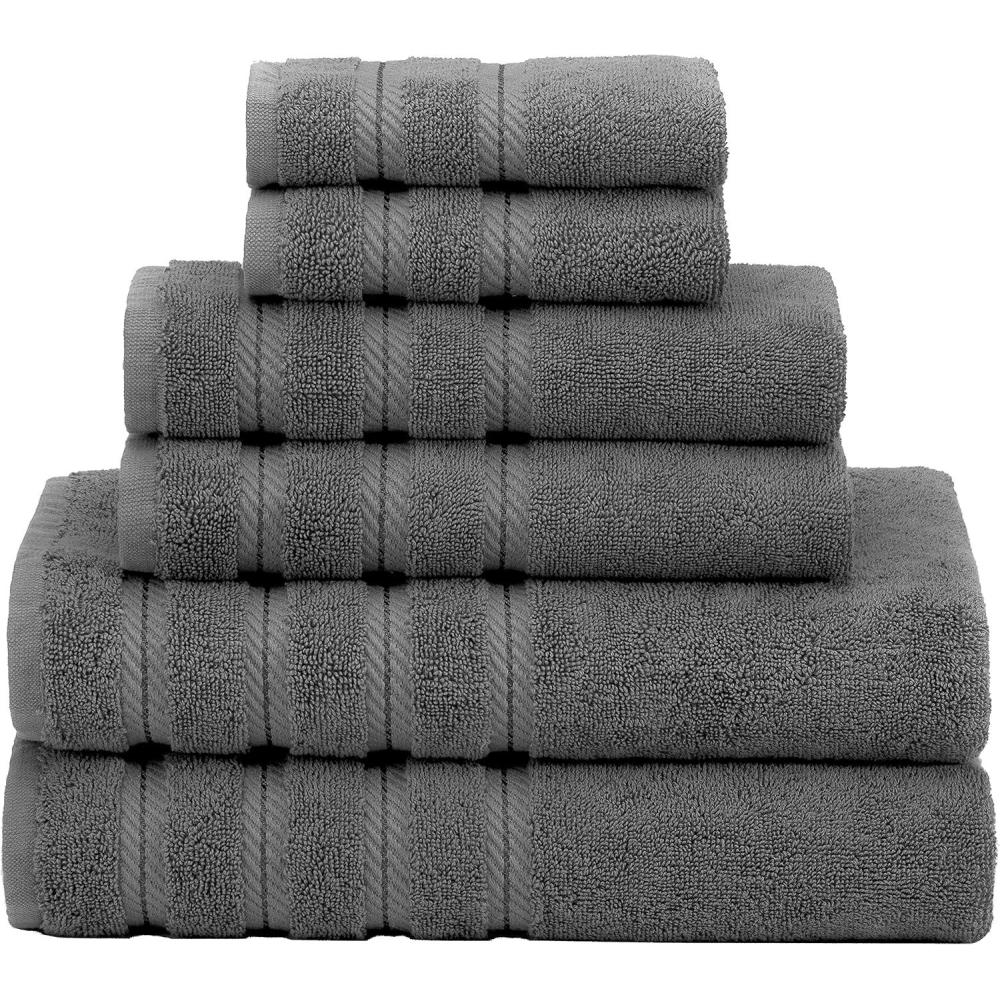 imageAmerican Soft Linen 100 Carde Cotton 6 Piece Towel Set 590 GSM Heavy Weight Soft Absorbent Turkish Towels for Bathroom Smoke GreySmoke Gray