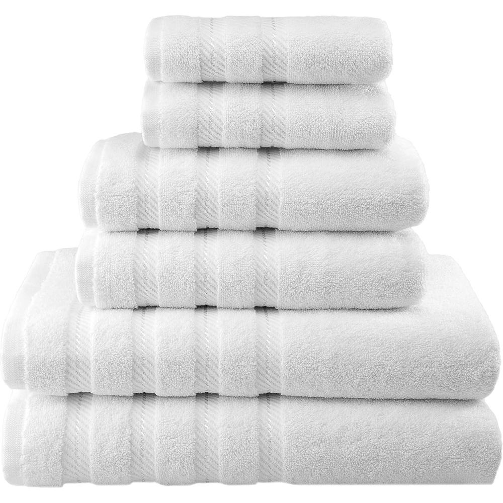 imageAmerican Soft Linen 100 Carde Cotton 6 Piece Towel Set 590 GSM Heavy Weight Soft Absorbent Turkish Towels for Bathroom Smoke GreySnow White