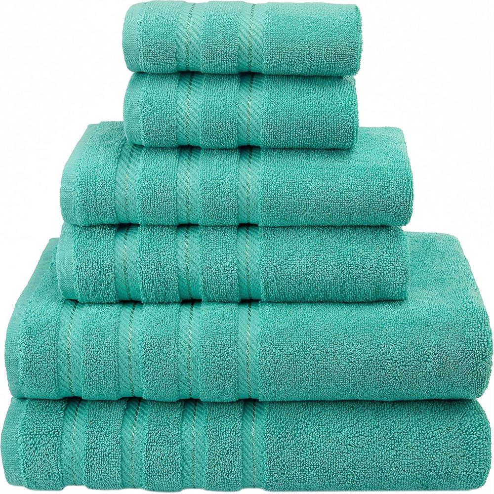 imageAmerican Soft Linen 100 Carde Cotton 6 Piece Towel Set 590 GSM Heavy Weight Soft Absorbent Turkish Towels for Bathroom Smoke GreyTurquoise