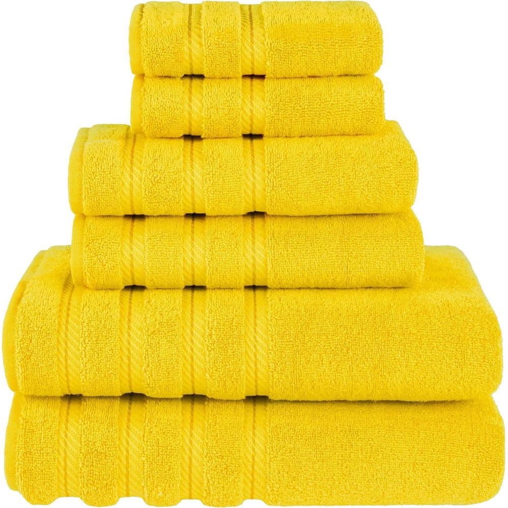 imageAmerican Soft Linen 100 Carde Cotton 6 Piece Towel Set 590 GSM Heavy Weight Soft Absorbent Turkish Towels for Bathroom Smoke GreyYellow