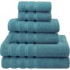 American Soft Linen 100% Carde Cotton 6 Piece Towel Set, 590 GSM Heavy Weight Soft Absorbent Turkish Towels for Bathroom, Smoke Grey(Colonial Blue)
