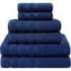 American Soft Linen 100% Carde Cotton 6 Piece Towel Set, 590 GSM Heavy Weight Soft Absorbent Turkish Towels for Bathroom, Smoke Grey(Royal Blue)