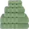 American Soft Linen 100% Carde Cotton 6 Piece Towel Set, 590 GSM Heavy Weight Soft Absorbent Turkish Towels for Bathroom, Smoke Grey(Sage)