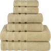 American Soft Linen 100% Carde Cotton 6 Piece Towel Set, 590 GSM Heavy Weight Soft Absorbent Turkish Towels for Bathroom, Smoke Grey(Sand Taupe)